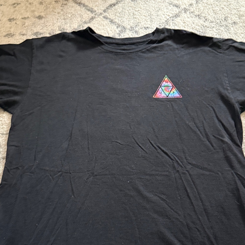 HUF Black Tee with Colorful Triangle Graphic